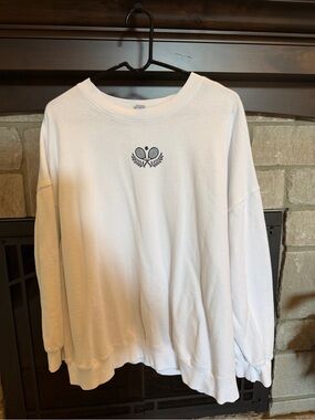 Old Navy White Crewneck Sweater with Navy Tennis Emblem